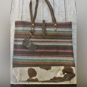Myra Large tote shoulder bag. Canvas, hairon, Rug & Leather purse.  NWT